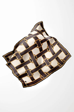 Twill Kemer Desenli Bej Renkli 90x90 Eşarp (İpek İçermez) Dikim Şekli : El Dikişi