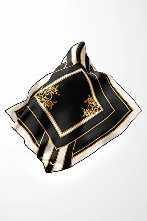 Twill Barok Desenli Siyah Renkli 90x90 Eşarp (İpek İçermez) Dikim Şekli : El Dikişi