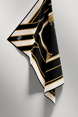 Twill Barok Desenli Siyah Renkli 90x90 Eşarp (İpek İçermez) Dikim Şekli : El Dikişi