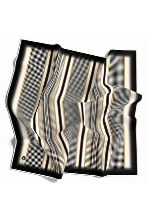 Twill Kazayaklı Şerit Desenli Siyah Renkli 90x90 Eşarp (İpek İçermez) Kenar Dikiş Şekli El Dikişli