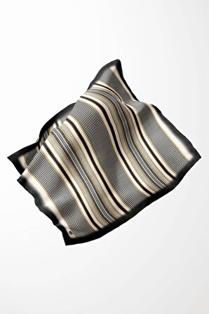 Twill Kazayaklı Şerit Desenli Siyah Renkli 90x90 Eşarp (İpek İçermez) Kenar Dikiş Şekli El Dikişli