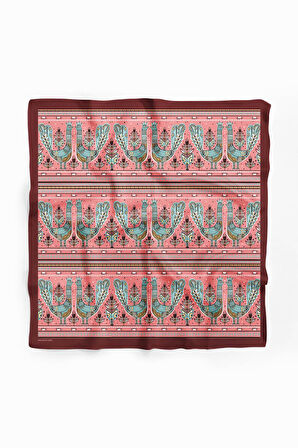 Z52 Kadın Pembe Tavuskuşu Etnik Desenli 50x50 Bandana