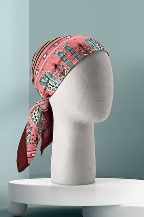 Z52 Kadın Pembe Tavuskuşu Etnik Desenli 50x50 Bandana