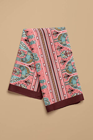 Z52 Kadın Pembe Tavuskuşu Etnik Desenli 50x50 Bandana