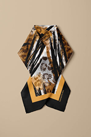 Kadın Kahve Siyah Leopar Desenli 50x50 Bandana