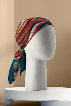 D68 Kadın Çok Renkli Dokuma Desenli 50x50 Bandana DG0413-22
