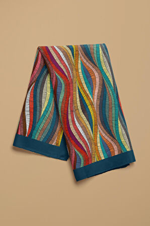 D68 Kadın Çok Renkli Dokuma Desenli 50x50 Bandana DG0413-22
