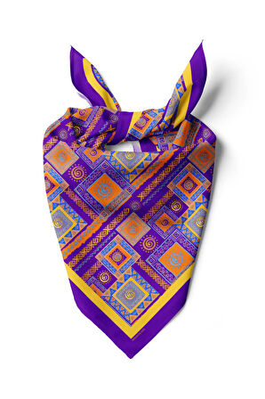 H16 Kadın Mor Sarı Ethnic Patch Desenli 50x50 Bandana