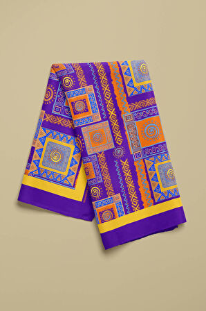 H16 Kadın Mor Sarı Ethnic Patch Desenli 50x50 Bandana
