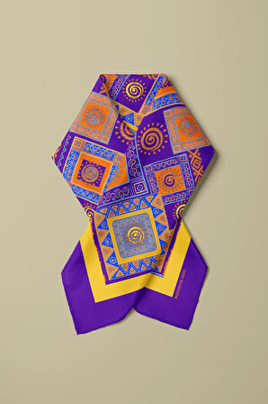 H16 Kadın Mor Sarı Ethnic Patch Desenli 50x50 Bandana