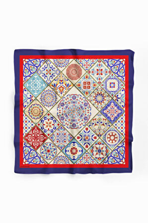 G5 Kadın Lacivert Turuncu Çini Desenli 50x50 Bandana DG0835