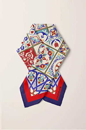 G5 Kadın Lacivert Turuncu Çini Desenli 50x50 Bandana DG0835
