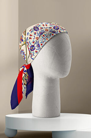 G5 Kadın Lacivert Turuncu Çini Desenli 50x50 Bandana DG0835