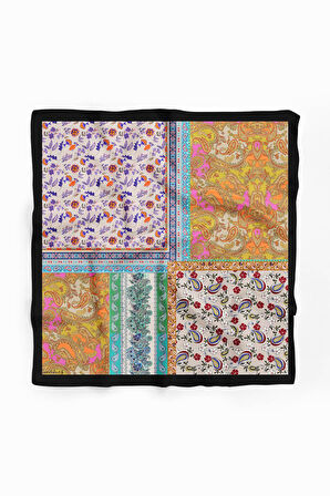 G68 Kadın Mor Beyaz Etnik Desenli 55x55 Bandana