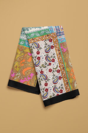 G68 Kadın Mor Beyaz Etnik Desenli 55x55 Bandana