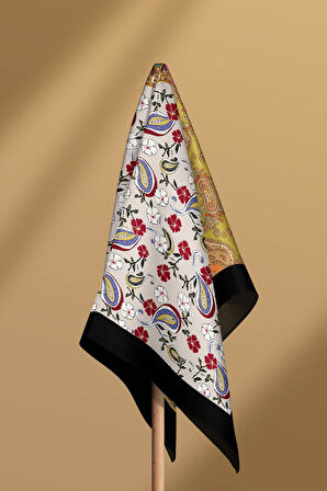 G68 Kadın Mor Beyaz Etnik Desenli 55x55 Bandana