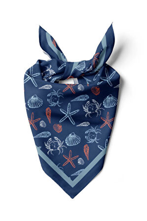 Kadın Lacivert Shell Desenli 50x50 Bandana