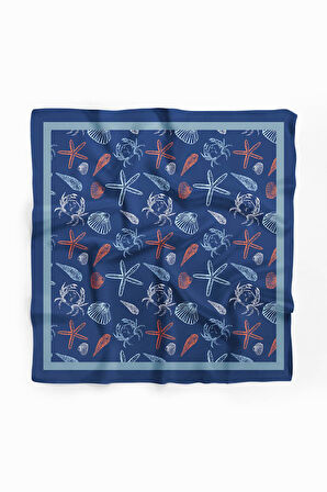 Kadın Lacivert Shell Desenli 50x50 Bandana