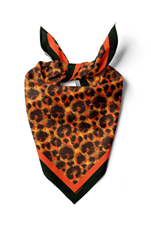 G57 Kadın Turuncu Kahve Animal Desenli 50x50 Bandana