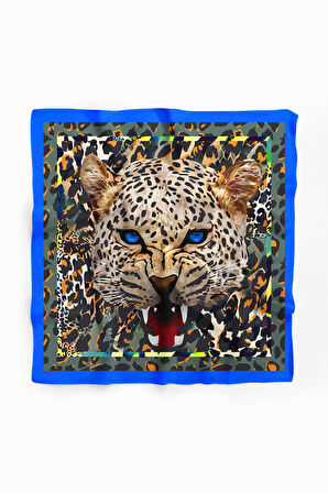 Kadın Krem Kahve Kaplan Desenli 50x50 Bandana