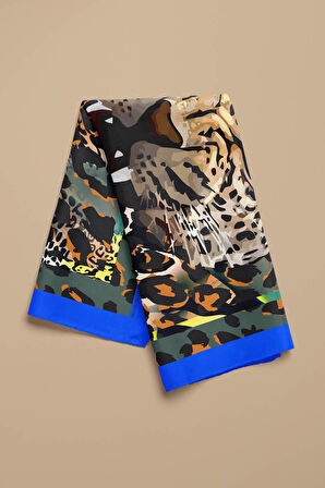 Kadın Krem Kahve Kaplan Desenli 50x50 Bandana