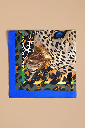 Kadın Krem Kahve Kaplan Desenli 50x50 Bandana