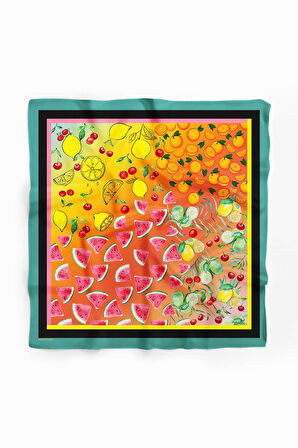G59 Kadın Kırmızı Fruits Desenli 50x50 Bandana DG01456-22