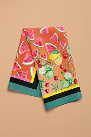 G59 Kadın Kırmızı Fruits Desenli 50x50 Bandana DG01456-22