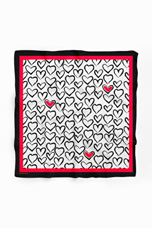 B57 Kadın Kırmızı Beyaz Sİyah Heart Desenli 50x50 Bandana