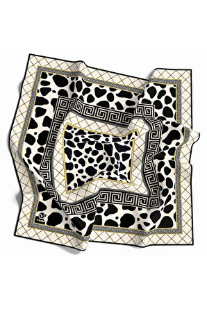 Twill Taş Desenli Siyah Renkli 90x90 Eşarp (İpek İçermez) Kenar Dikiş Şekli El Dikişli