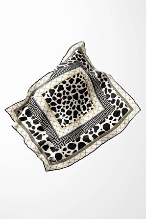 Twill Taş Desenli Siyah Renkli 90x90 Eşarp (İpek İçermez) Kenar Dikiş Şekli El Dikişli