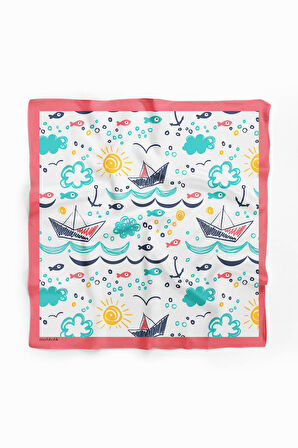 G69 Kadın Kayık Desenli 50x50 Bandana HYL DG0787-22