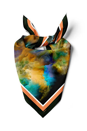 Z27 Kadın Sarı Mavi Suluboya Desenli 50x50 Bandana DG01563-22