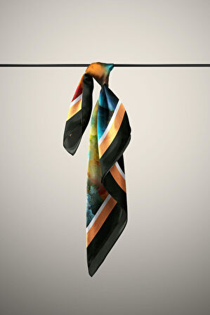 Z27 Kadın Sarı Mavi Suluboya Desenli 50x50 Bandana DG01563-22