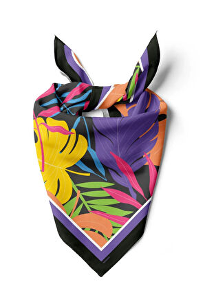 C78 Kadın Mavi Yaprak Desenli 50x50 Bandana HYL DG01692-22