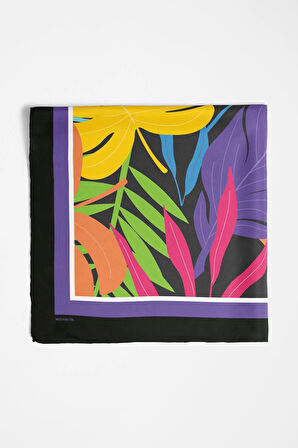 C78 Kadın Mavi Yaprak Desenli 50x50 Bandana HYL DG01692-22