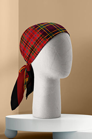 G8 Kadın sarı kırmızı dörtlü ekose Desenli 50x50 Bandana DG01621-22