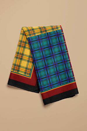 G8 Kadın sarı kırmızı dörtlü ekose Desenli 50x50 Bandana DG01621-22