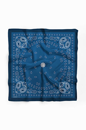 Kadın Mavi Etnik Desenli 50x50 Bandana HYL DG01223-22