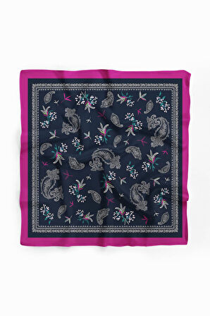 Kadın Siyah Beyaz Şal Desenli 50x50 Bandana DG01658-22