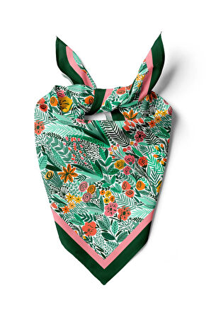 A44 Kadın Yeşil Greenery Desenli 50x50 Bandana HYL DG0720-22