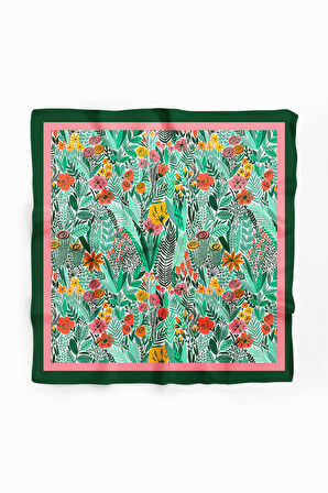 A44 Kadın Yeşil Greenery Desenli 50x50 Bandana HYL DG0720-22