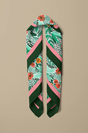 A44 Kadın Yeşil Greenery Desenli 50x50 Bandana HYL DG0720-22