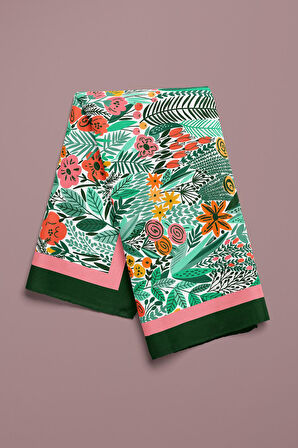 A44 Kadın Yeşil Greenery Desenli 50x50 Bandana HYL DG0720-22