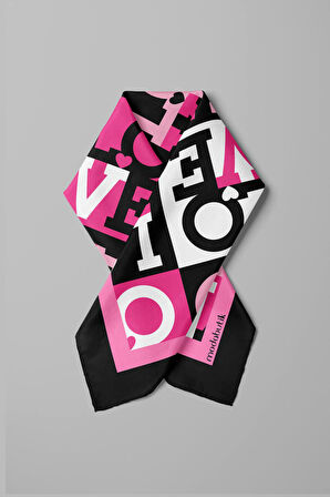 B87 Kadın Siyah Pembe Love Desenli 50x50 Bandana HYL DG0847-22