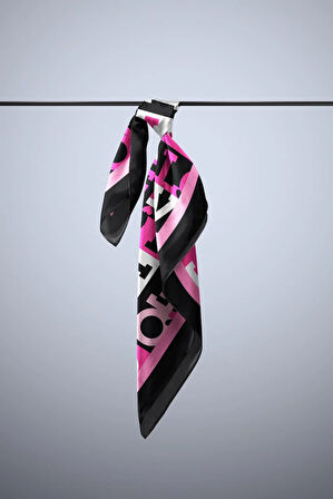 B87 Kadın Siyah Pembe Love Desenli 50x50 Bandana HYL DG0847-22