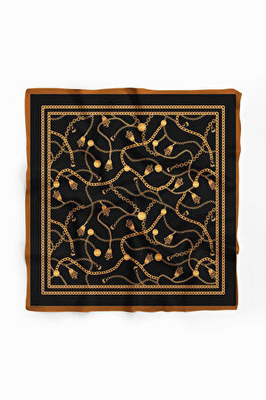 C28 Kadın Sarı Siyah Zincir Desenli 50x50 Bandana HYL DG01611-22