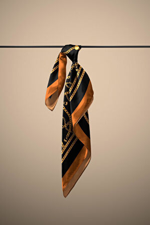 C28 Kadın Sarı Siyah Zincir Desenli 50x50 Bandana HYL DG01611-22