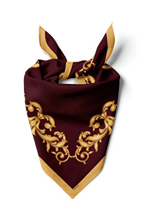 C81 Kadın Kırmızı Sarı Sultan Desenli 50x50 Bandana HYL DG0822-22