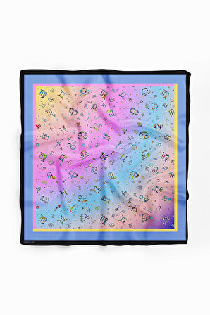 G28 Kadın Mavi Number Desenli 50x50 Bandana HYL DG01418-22